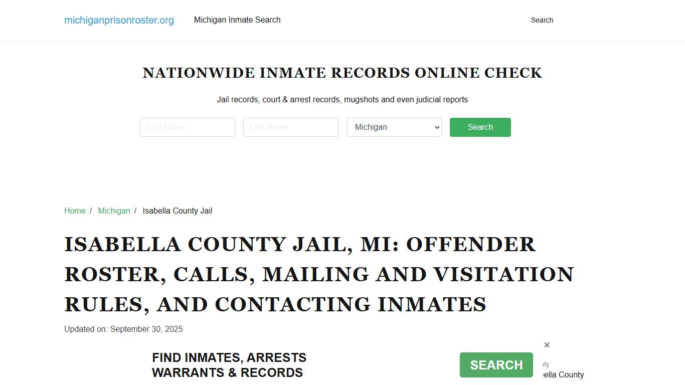 Isabella County Jail, MI: Inmate Search, Visitation & Contact Info