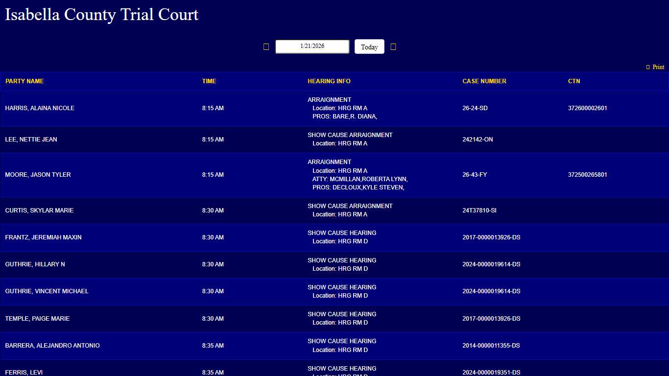 Isabella County Trial Court - Court Display