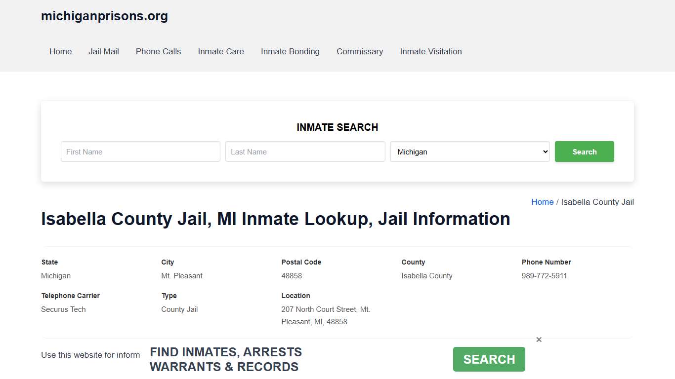 Isabella County Jail, MI - Offender Locator, Contacts, Inmate Info